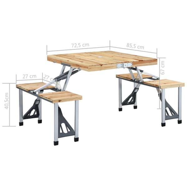 vidaXL foldbart campingbord med 4 sæder, stål, aluminium
