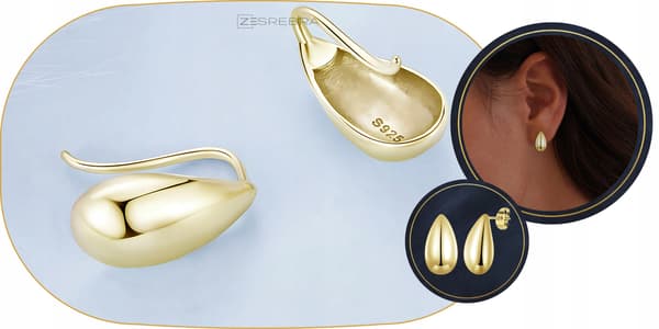 Øreringe i guld dråbeform, sølv dråbeform, S925, elegant dråbe, ørestik
