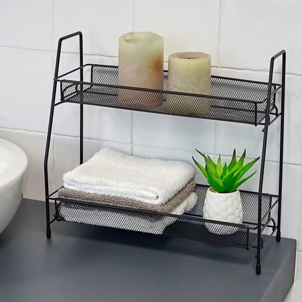Sort metalhylde, 2 niveauer, 33 cm