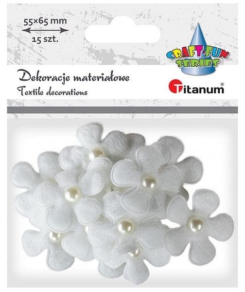 Stofdekoration 3D blomster med perlehvide 15 stk.