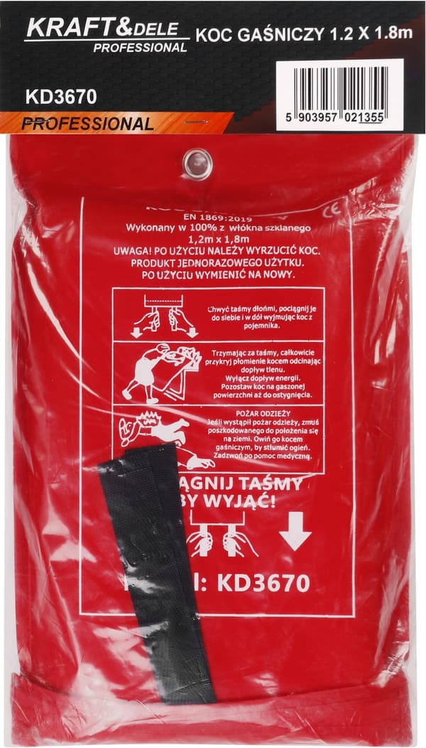 Brandtæppe 1,2x1,8M glasfiber KD3670