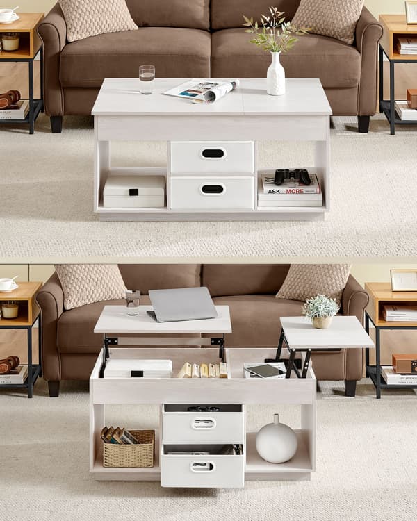 Beige soffbord med utdragbar del