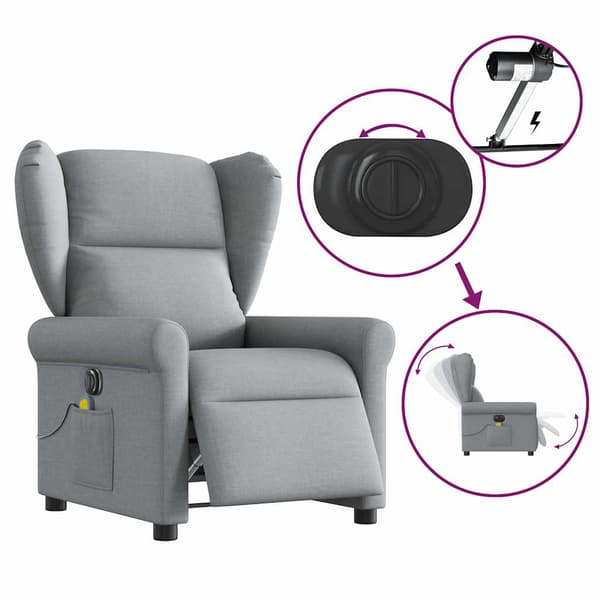 vidaXL Elektrisk massagefåtölj ljusgrå tyg