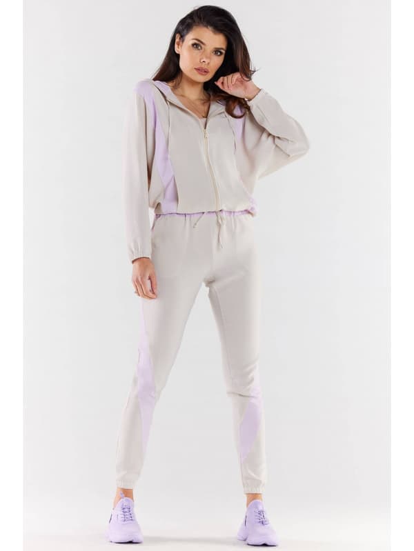Afslappede stofbukser, beige og lilla XL