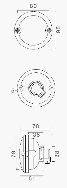 Baklygte 95 mm hvid transparent 2-benet campingvogn