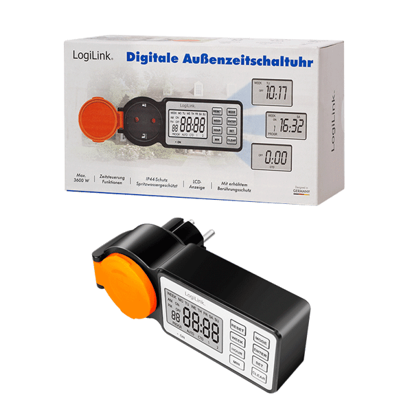Programmør Ekstern timer LogiLink IP44 LCD 3600 W CEE 7/3 12 programmer