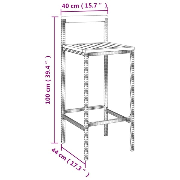 vidaXL 3-delt barsæt, sort polyrattan og akacie