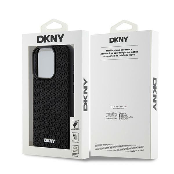 DKNY 3D Rubber Repeat Pattern-skal till iPhone 15 Pro, Svart