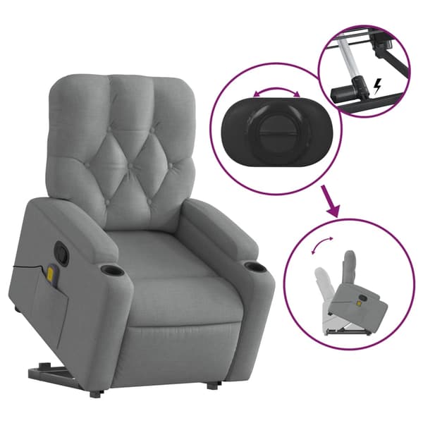 vidaXL Lyftbar massagefåtölj ljusgrå tyg