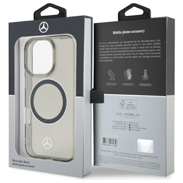 Mercedes Silver Ring MagSafe -kotelo iPhone 16 Pro Maxille, musta