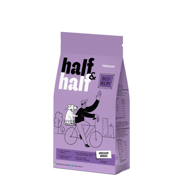 Half&Half Premium Torrfoder för Hundar av Mellanstor Ras Nötkött 2kg