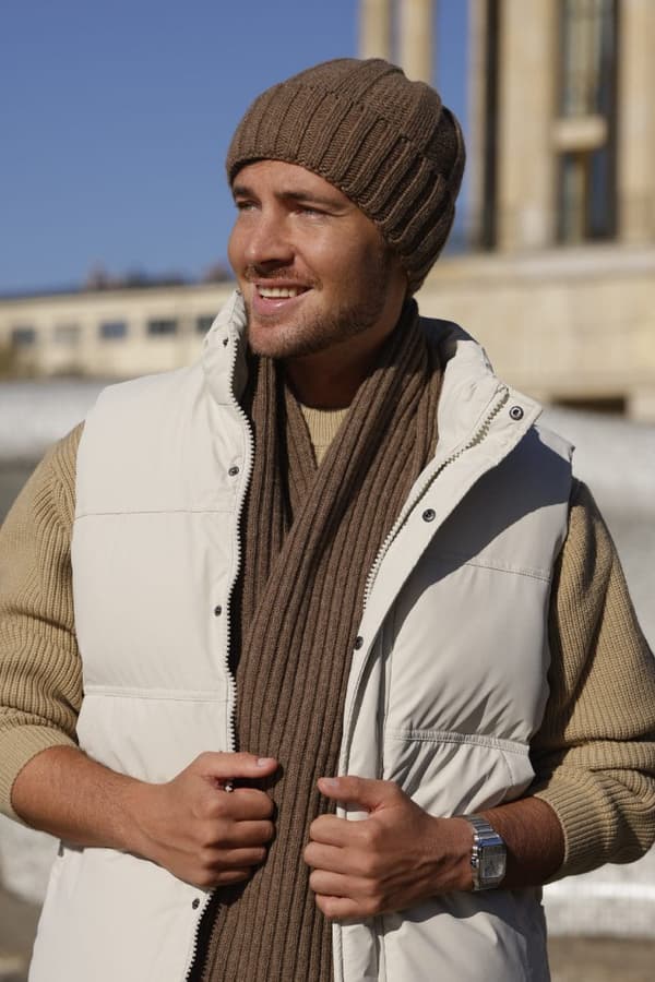 BEN herrhatt - brun, 80% ull, ribbad mudd