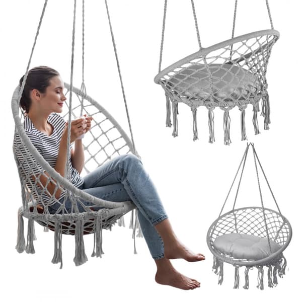 Stork's nest hängstol, hängmatta, BOHO, gunga med kudde, Grå KR33SZ