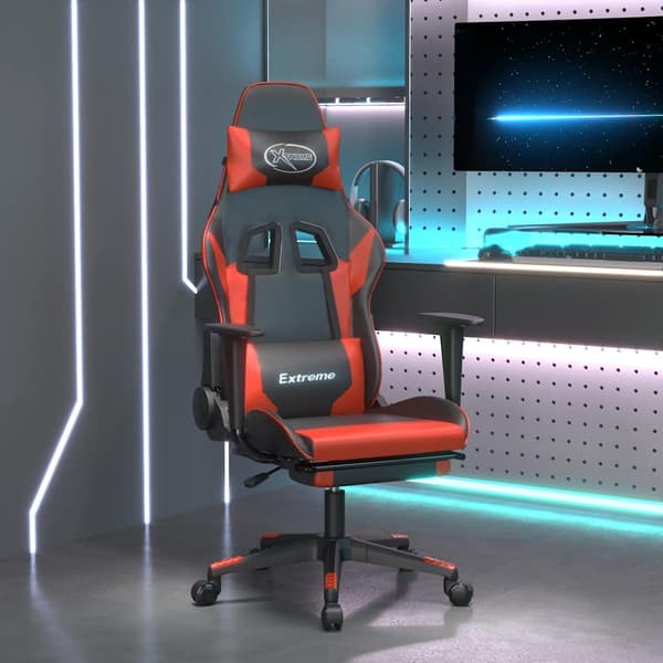 vidaXL massage-gamingstol med fodstøtte, sort og rød