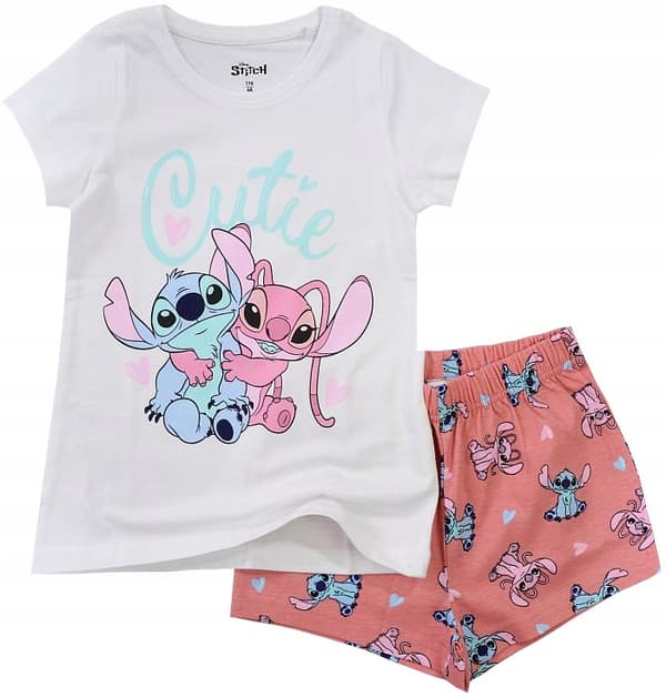 Stitch pyjamas til piger kortærmet shorts lyserød 104