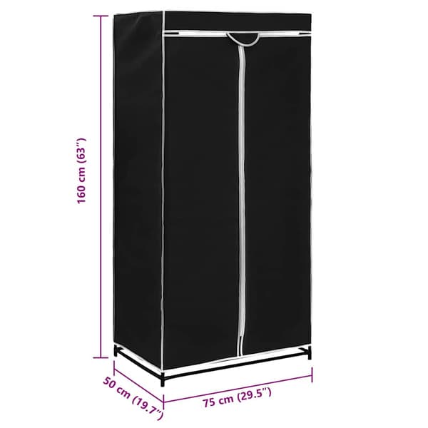 vidaXL garderobe, sort, 75x50x160 cm
