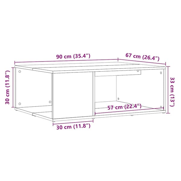 vidaXL sofabord, antik træ, 90x67x33 cm, spånplade