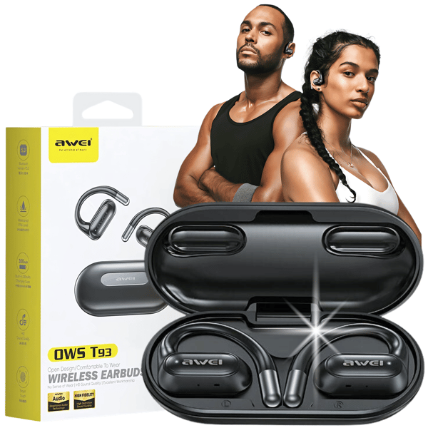 AWEI OWS T93 Bluetooth 5.4 Sporthörlurar + Dockningsstation, Svarta