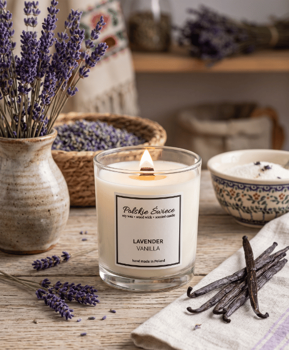Sojalys med trævæge + LAVENDEL VANILJE