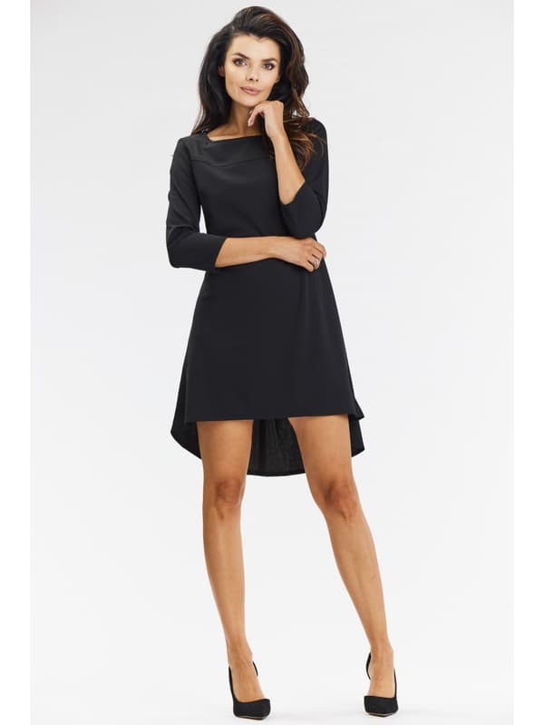 Elegant, asymmetrisk minikjole med ¾ ærmer, sort M