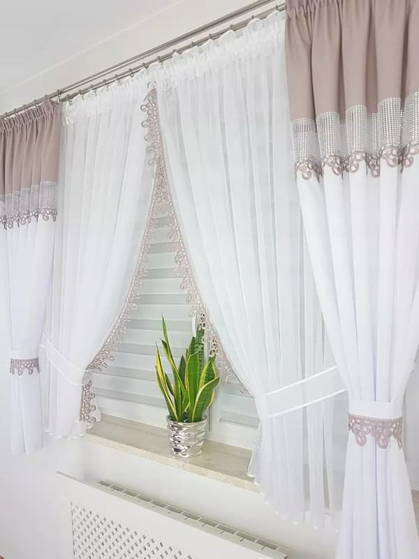 Gardin med draperier, dekorationsset - ljunggrå