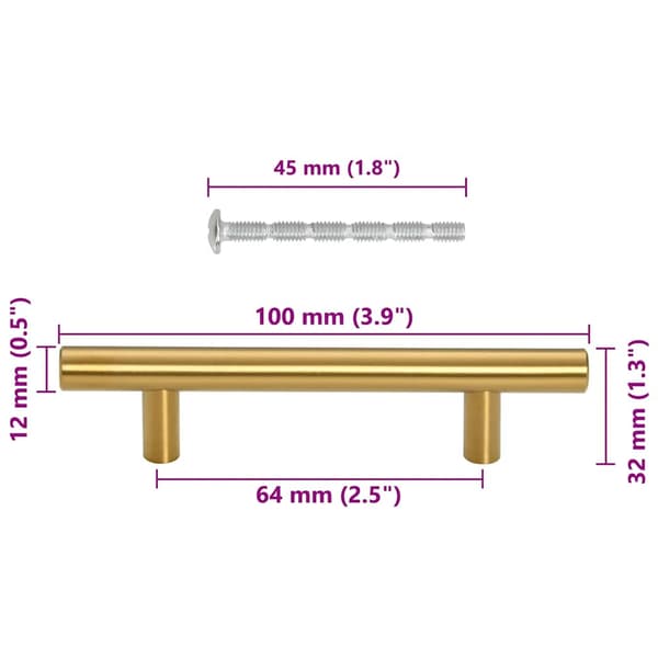 vidaXL skabsgreb, 10 stk., guld, 64 mm, rustfrit stål
