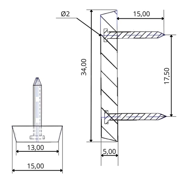 Dobbelt møbelglider 35x15x5 møbelfod, hamret ind, sort, 100 stk.
