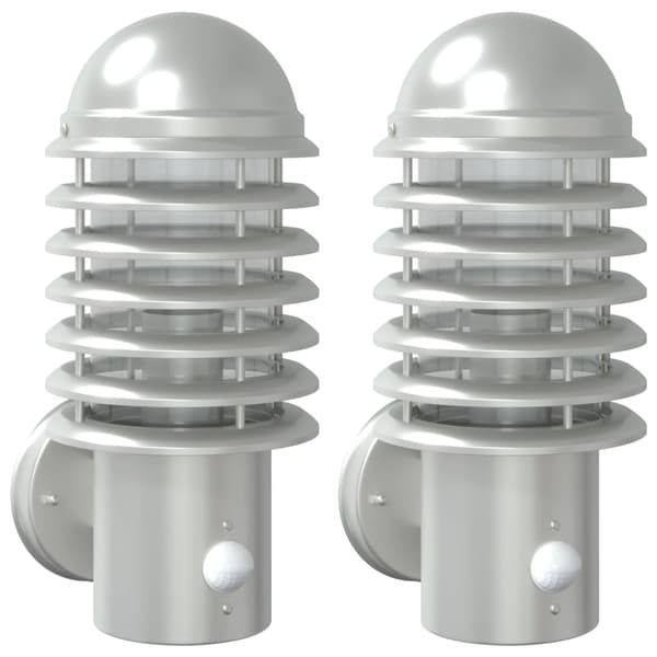 vidaXL Utomhusvägglampor med rörelsesensor, 2 st, Silver, Stål