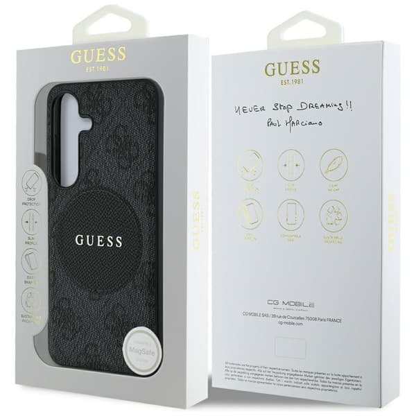 Guess 4G Round Patch Classic Logo MagSafe-etui til Galaxy S25, sort