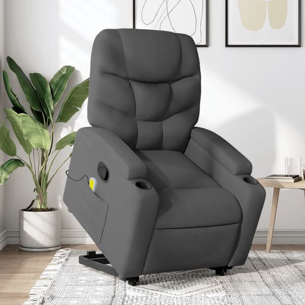 vidaXL Lyftbar massagefåtölj mörkgrå tyg
