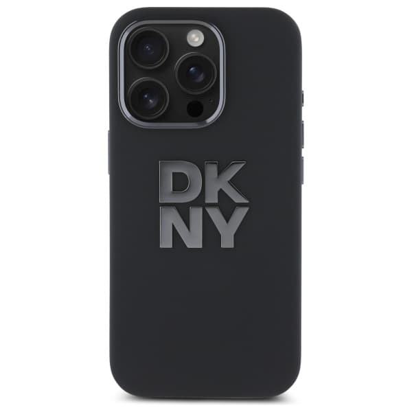 DKNY Liquid Silicone Metal Logo Cover til iPhone 16 Pro Max, Sort