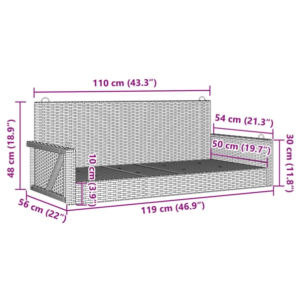 vidaXL Keinutuoli, harmaa, 119x56x48 cm, polyrottinki