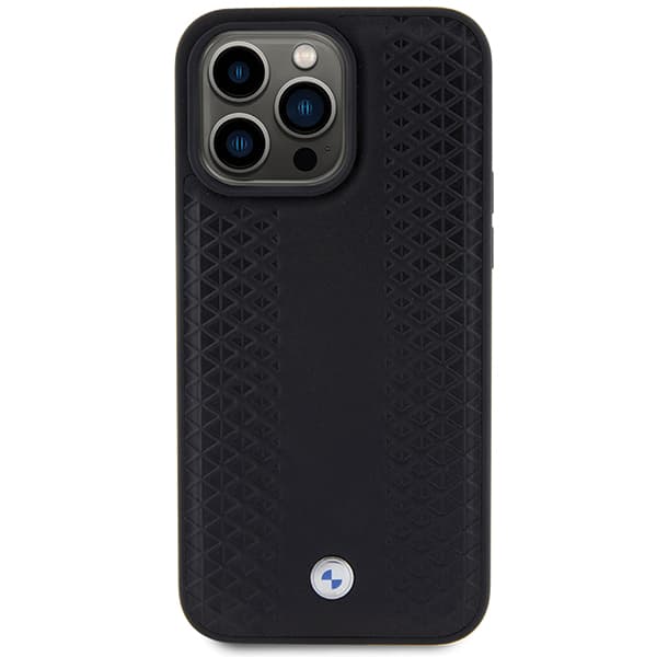 BMW Læderetui med Diamantmønster til iPhone 15 Pro, Sort