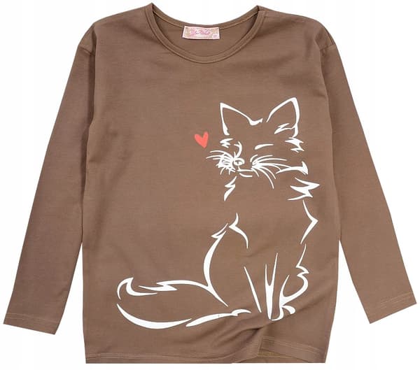 FLICKBLUS, bomull, LÅNGÄRMAD, FOX, chokladbrun 152 T003A