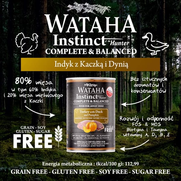 WATAHA INSTINCT 80% KALKUN MED AND OG GRÆSKAR 400g