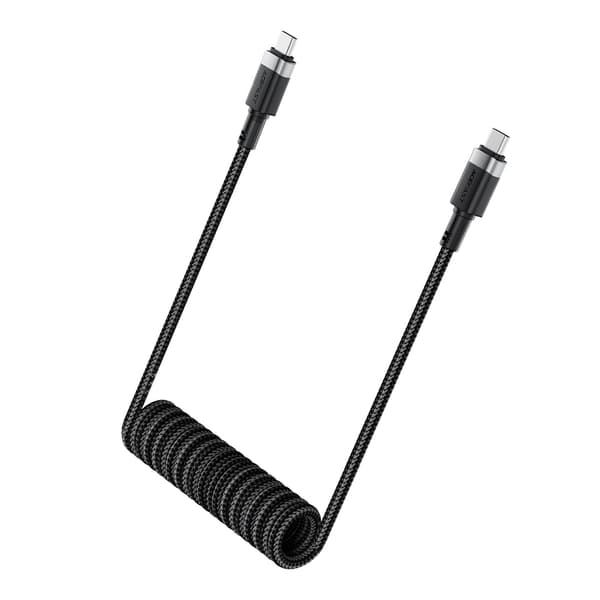 Spiralkabel USB-C - USB-C 480Mb/s 3A 1,2m - svart