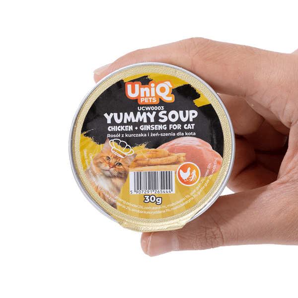 Vådfoder til katte Kylling- og ginsengbouillon Yummy Soup UniQ Pets 8x30g