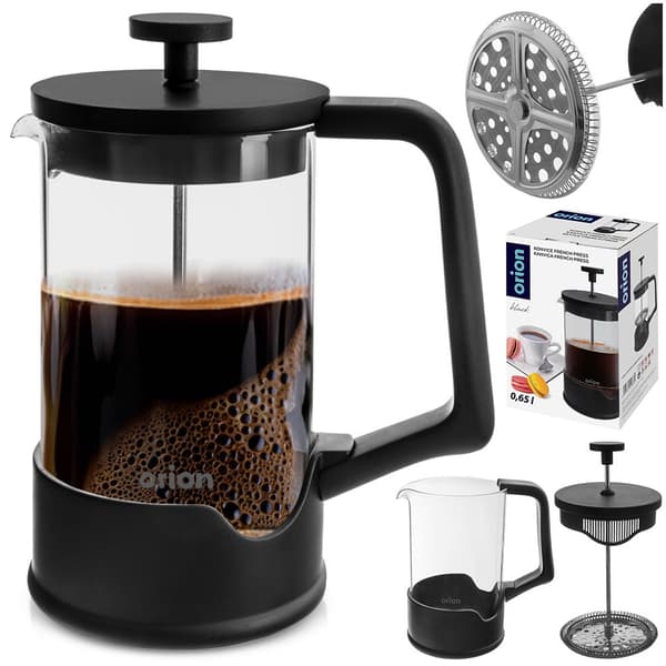 Stempelkande til kaffe og te i glas sort 650 ml