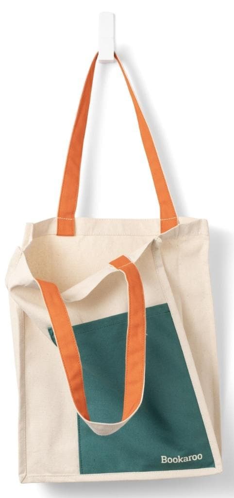 Bookaroo blågrön och orange bomullsväska