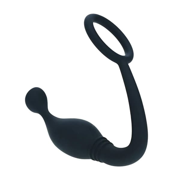 Silikonpenisring med prostatastimulator - M - Svart