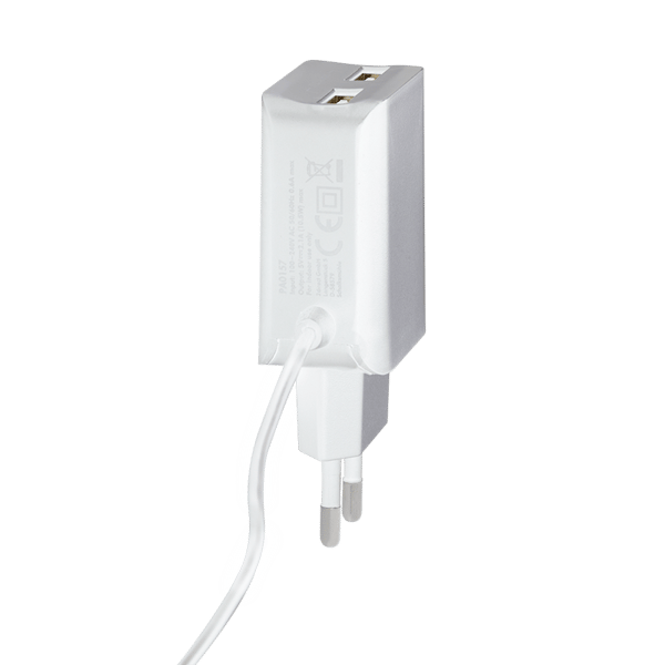 USB-väggladdare 10,5W 2x USB-A + micro-USB-kabel LogiLink 1m vit