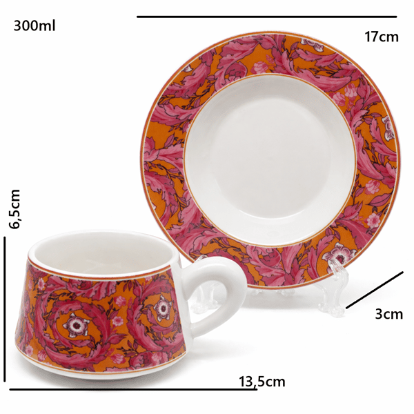 Kopp och fat 300ml rosa premiumporslin + presentask
