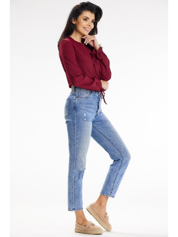 Afslappet langærmet bluse, bordeaux M