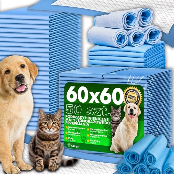 Hygiejnebind til hunde engangsmåtter til hunde 60x60 50 stk. blå
