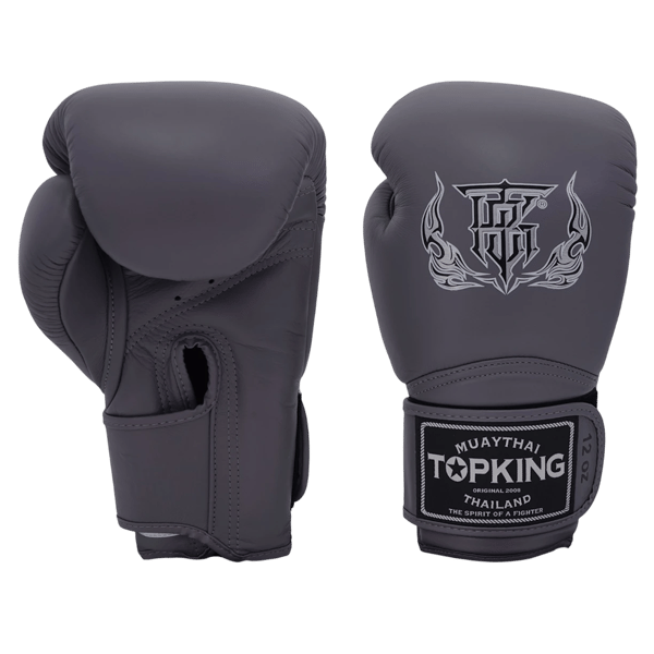 Top King Supergrå Muay Thai Boxningshandskar 16OZ