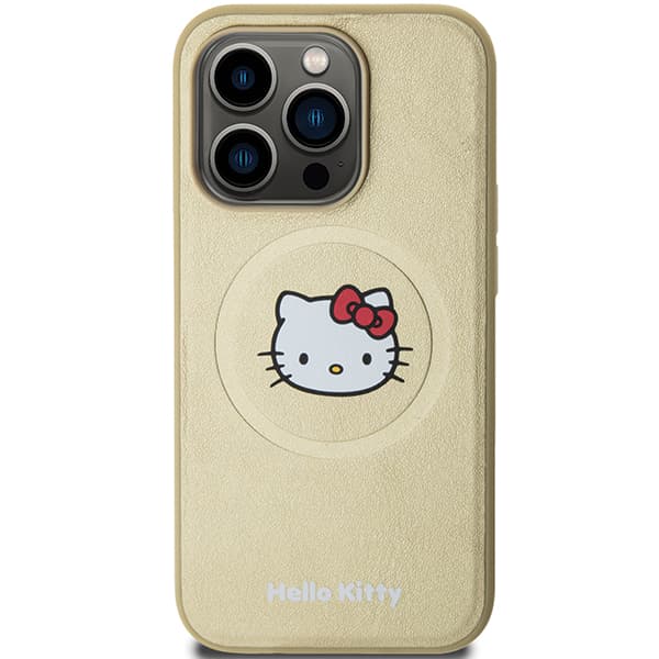 Hello Kitty Læder Kitty Hoved MagSafe Etui til iPhone 14 Pro, Guld