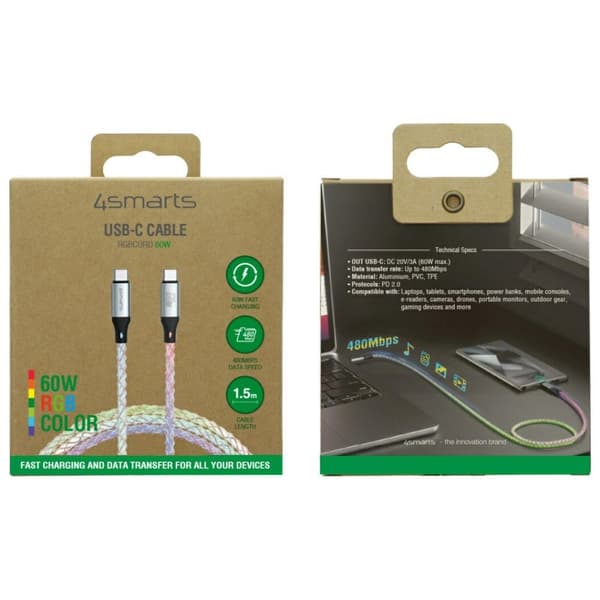 4smarts USB-C til USB-C 60W 1,5m RGB-kabel
