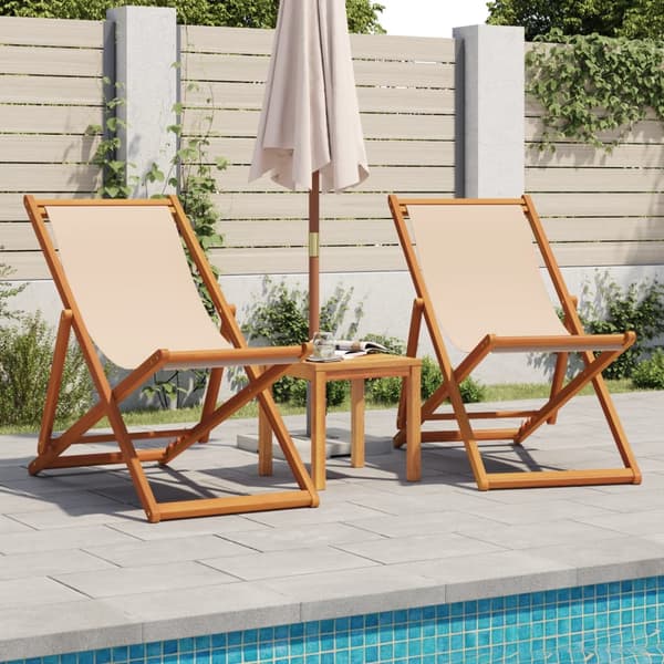 vidaXL foldbar strandstol beige eukalyptustræ og stof