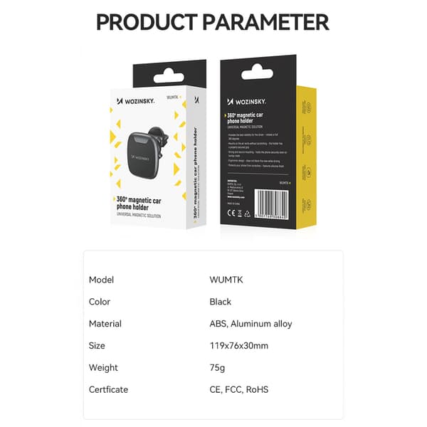 Magnetisk telefonholder til bilens ventilationsåbning, sort