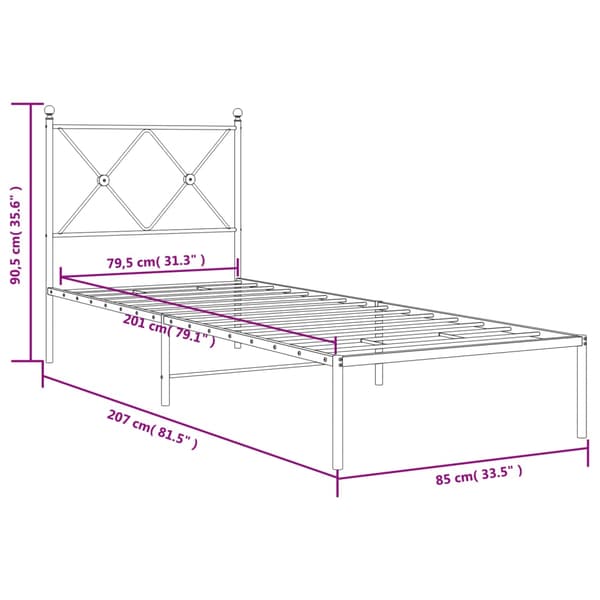 vidaXL metalsengestel med hovedgærde sort 80x200 cm